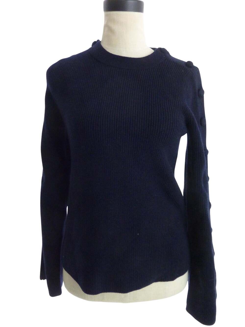 Sezane Adel Marine Sweater Navy Blue Merino Wool Blend Pullover Jumper S